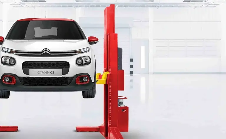 Citroën C3 on a lift at the workshop