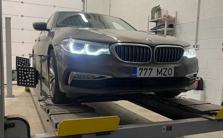 3D wheel alignment rig at the Ariol Auto workshop in Tallinn